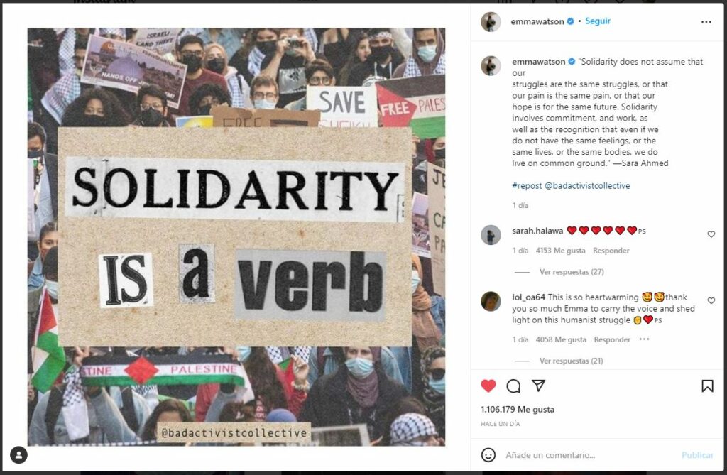 Emma Watson se solidariza con Palestina
