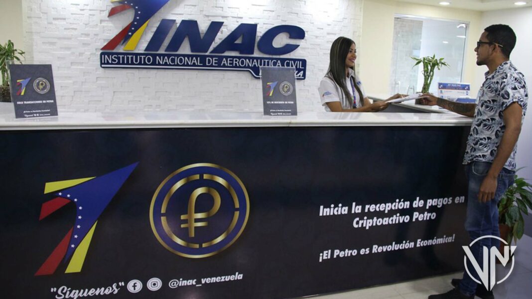 INAC activa pago en Petros para trámites de gestión aeronáutica