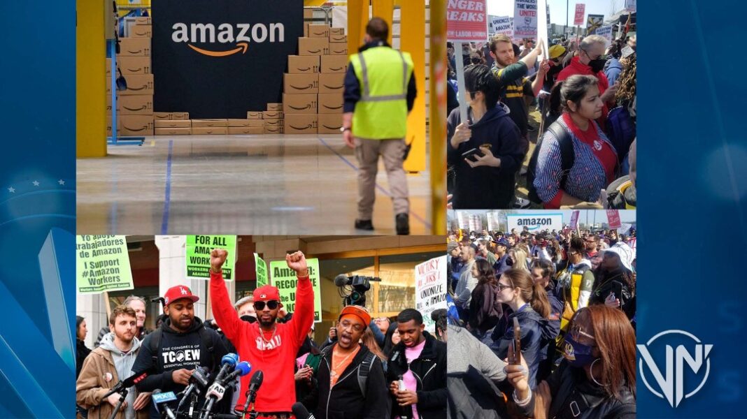 Sindicalistas de Amazon protestan contra la empresa