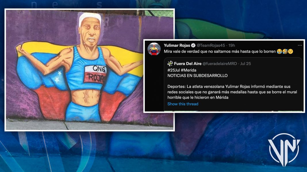 Mural de Yulimar Rojas hace que la atleta reaccione de manera jocosa