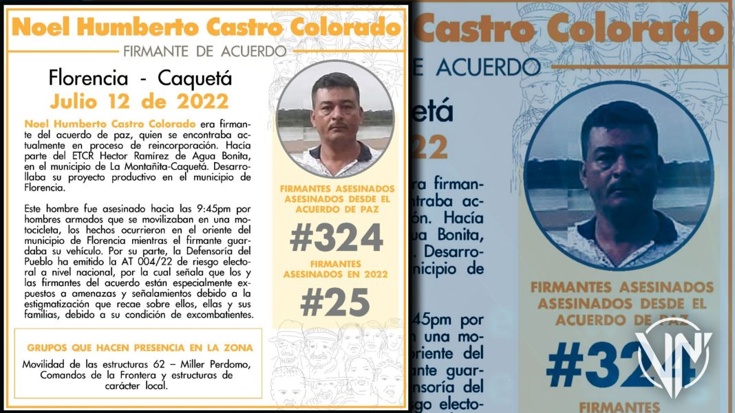 Colombia: Asesinan a un firmante del Acuerdo de Paz en Caquetá