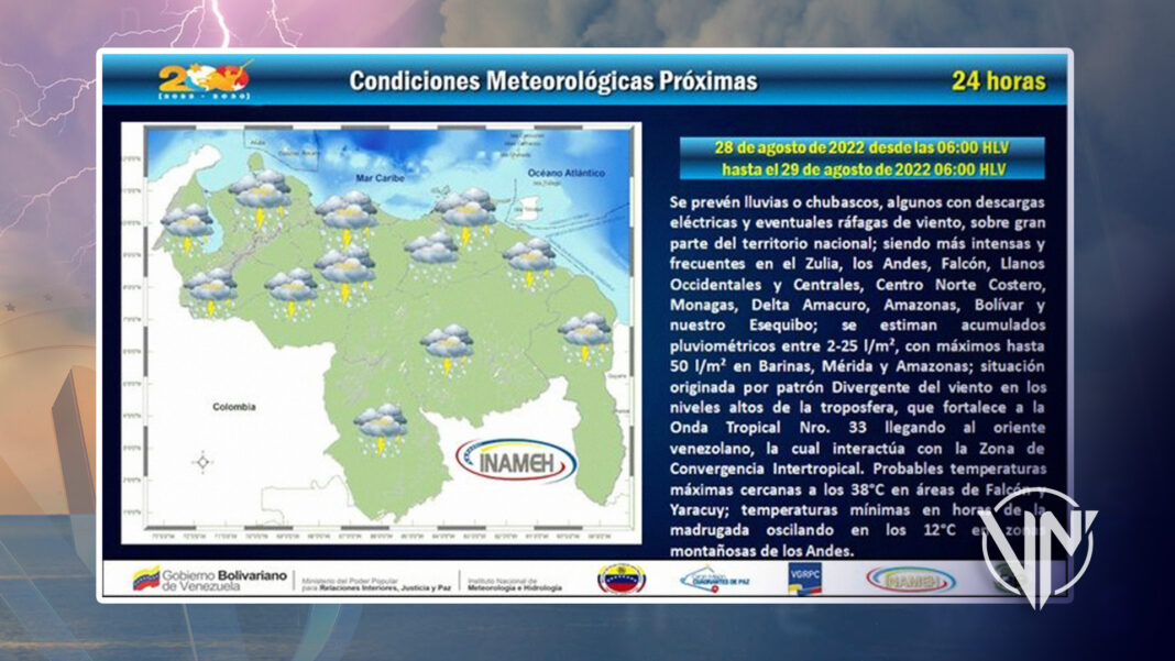 INAMEH: Domingo de lluvias sobre gran parte del país