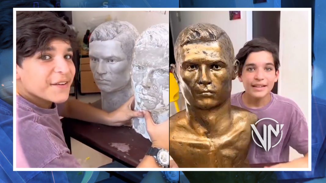 escultura de Cristiano Ronaldo niño venezolano