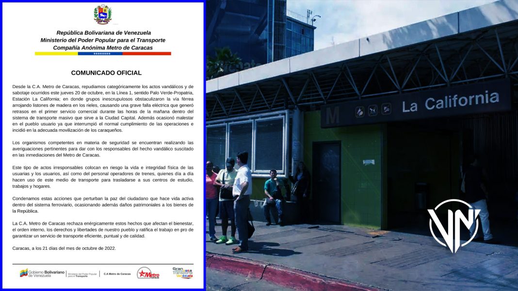 Metro de Caracas repudia actos vandálicos y sabotaje en sus instalaciones (+Comunicado)