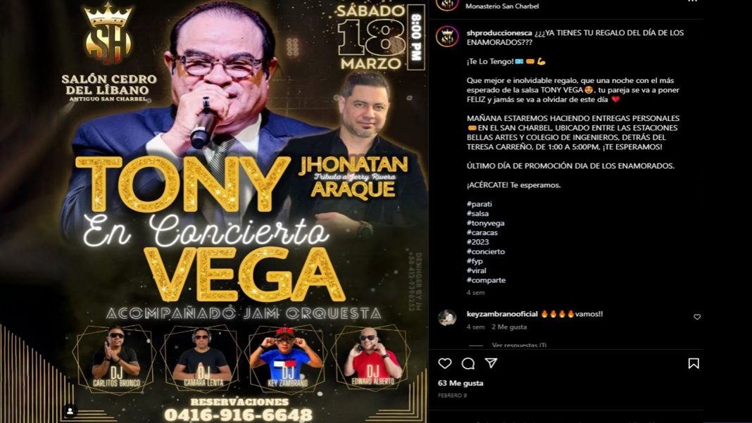 Tony Vega ofrecerá concierto en Caracas este 18 de marzo