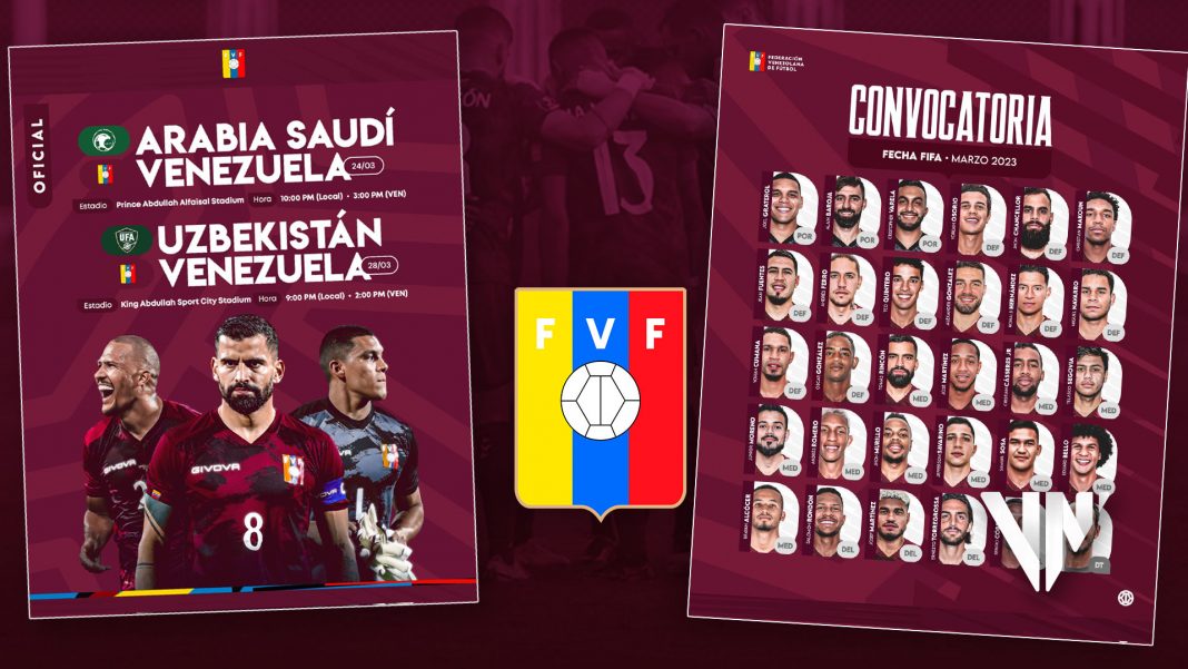 FVF publica lista de convocados para amistosos de Venezuela contra Arabia Saudita y Uzbekistán
