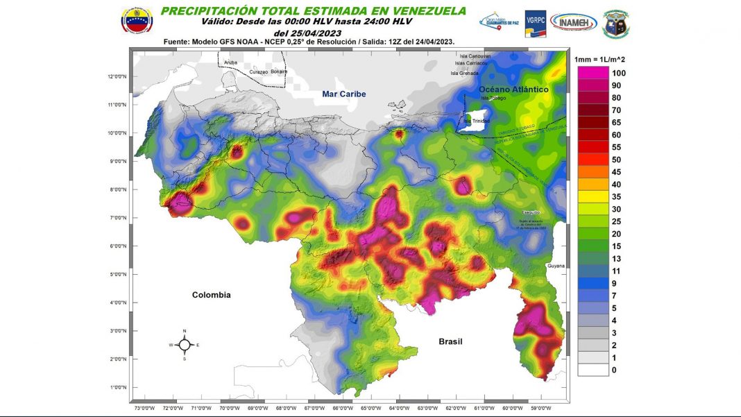 INAMEH pronostica martes de fuertes lluvias en casi todo el país