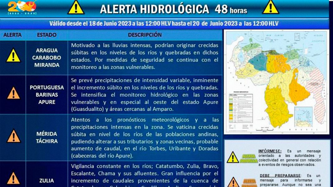 INAMEH alerta hidrológica estados del país