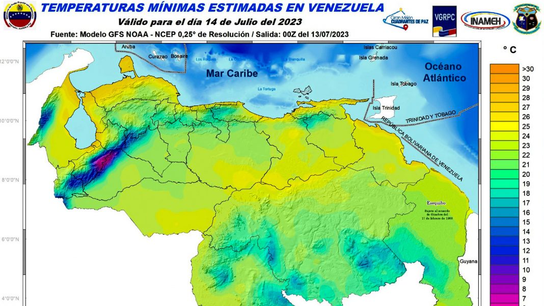 INAMEH pronostica un viernes de lluvias y abundante nubosidad en casi todo el país