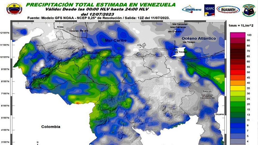 INAMEH prevé un miércoles con precipitaciones en gran parte del país