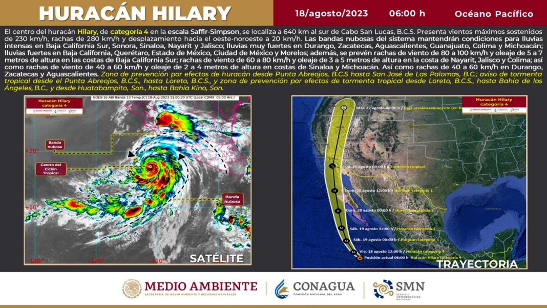 Huracán Hilary categoría 4 México