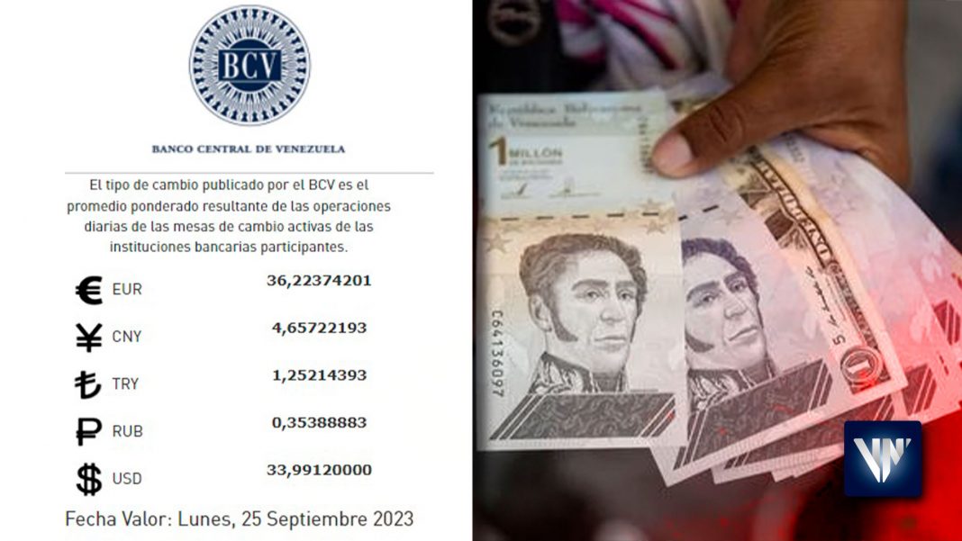 Tasa dólar 25 septiembre 34 bolívares