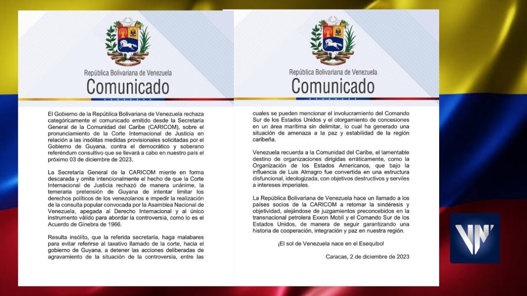 Venezuela comunicado Caricom CIJ referéndum