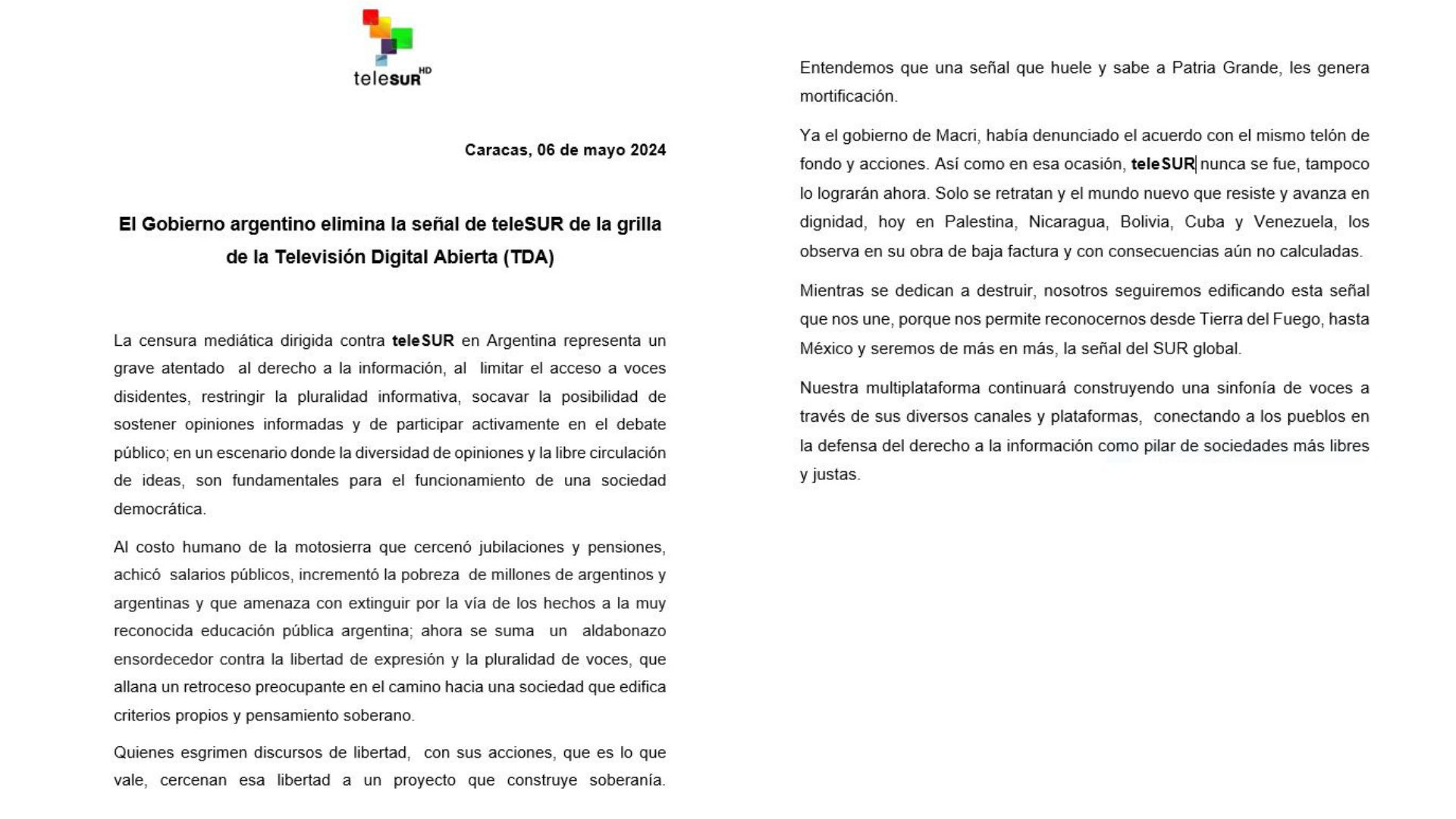 TeleSUR Argentina TDA