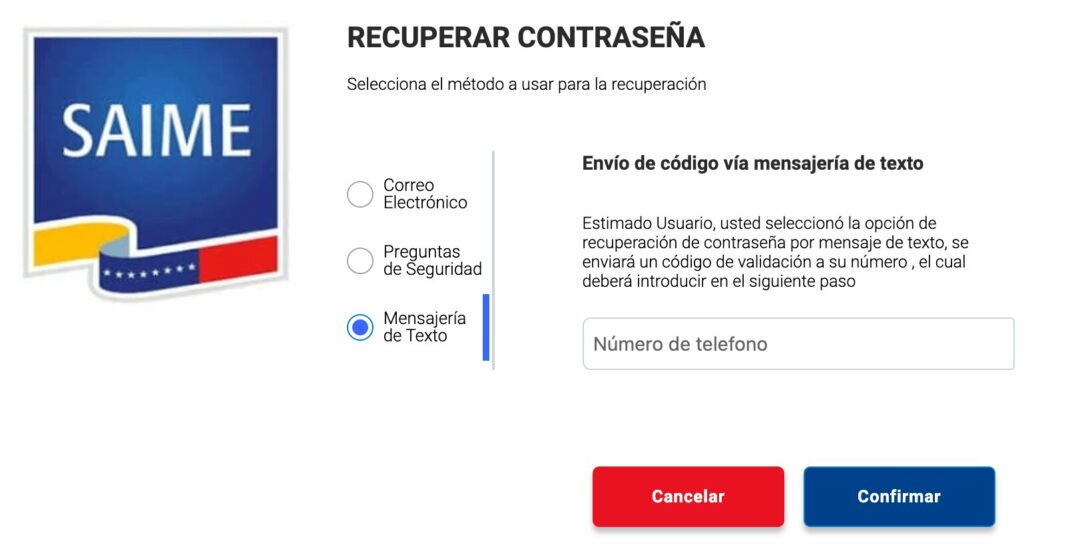 Recuperar Contraseña SAIME online