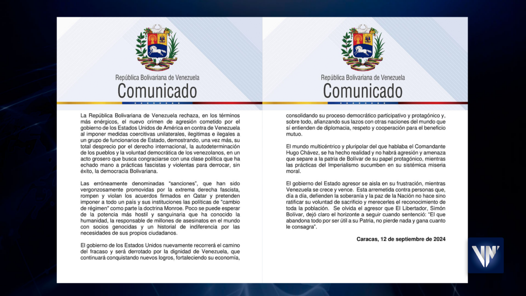 Venezuela comunicado sanciones EEUU