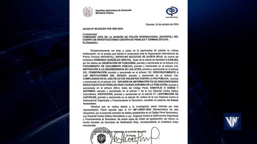 Ministerio Público Interpol Edmundo González