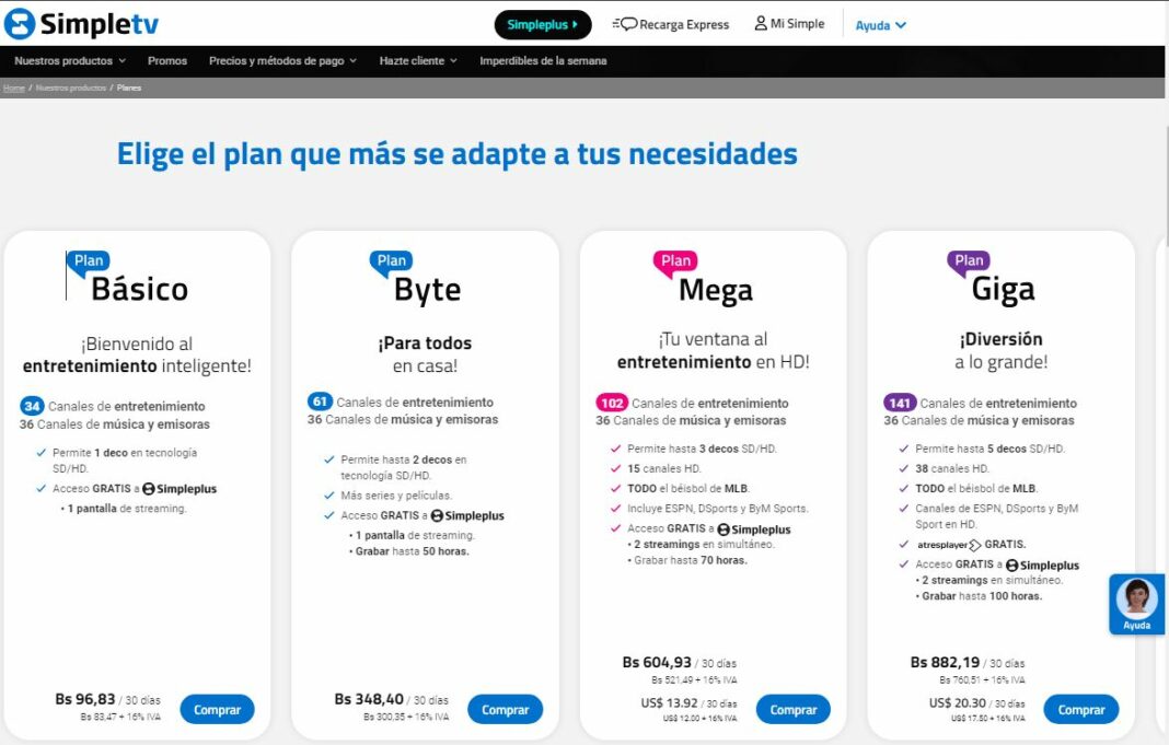 Simpletv tarifas planes noviembre 2024