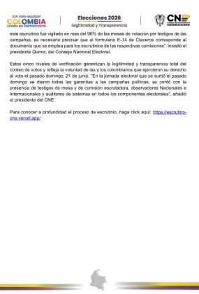 CNE Colombia Comisi&oacute;n Escrutinio Nacional resultados segunda vuelta
