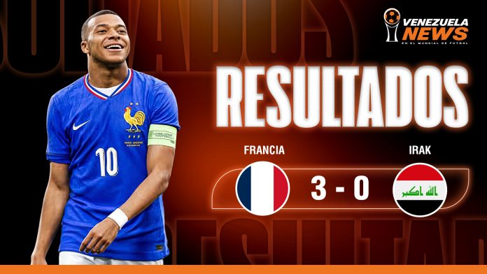Francia venció 3-0 a Irak en un partido interrumpido por una tormenta eléctrica