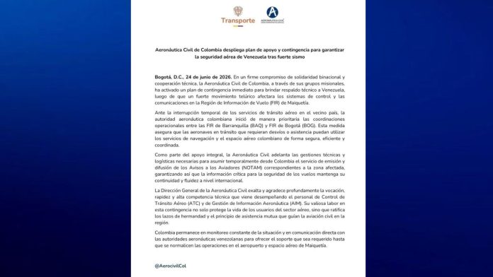 Aeronáutica Civil de Colombia sismo Venezuela