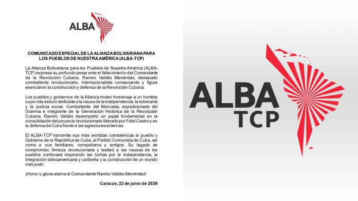 ALBA-TCP expresa condolencias a Cuba por fallecimiento del Comandante Ramiro Valdés Menéndez ALBA-TCP Ramiro Valdés Menéndez