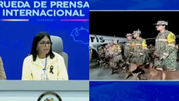 Presidenta (E) Delcy Rodríguez en rueda de prensa califica los sismos como "tragedia de una escala que nunca imaginamos" Delcy Rodríguez sismos tragedia